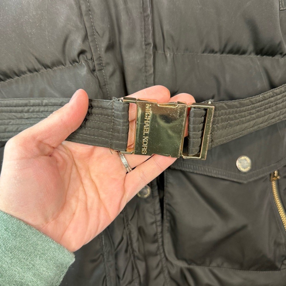 Michael Kors XS Olive Green Belted Puffer Coat w/ Gold Hardware - Picture 2 of 10